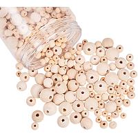 NBEADS 1Box 420pcs/box Various Size Wooden Beads Round Wooden Beads Set with Box for DIY Jewellery Craft Making, Moccasin