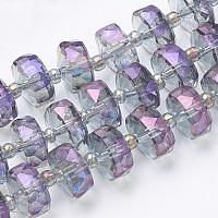 Electroplat Glass Beads Strands, Rainbow Plated, Faceted, Rondelle, Plum, 8x5mm, Hole: 1.2mm, about 80pcs/strand, 22.83 inch
