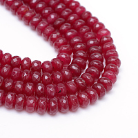 Honeyhandy Natural White Jade Bead Strands, Dyed, Faceted, Rondelle, FireBrick, 4~5x3mm, Hole: 0.5mm, about 115~120pcs/strand, 13.39~13.98 inch(34~35.5cm)