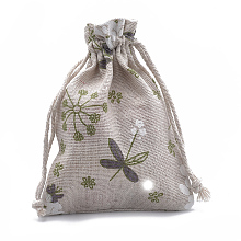 Honeyhandy Polycotton(Polyester Cotton) Packing Pouches Drawstring Bags, with Printed Flower, Old Lace, 14x10cm