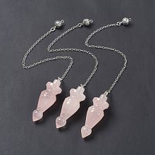 Honeyhandy Natural Rose Quartz Pointed Dowsing Pendulums, with Rack Plating Brass Findings, Cadmium Free & Lead Free, Cone, 232x2.5mm, Hole: 1.2~1.8mm