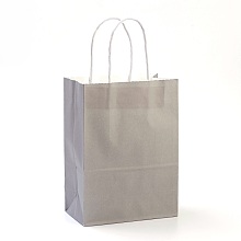 Honeyhandy Pure Color Kraft Paper Bags, Gift Bags, Shopping Bags, with Paper Twine Handles, Rectangle, Gray, 21x15x8cm