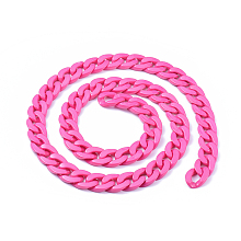 Honeyhandy Handmade Opaque Acrylic Curb Chains, Twisted Chain, Oval, for Jewelry Making, Hot Pink, Link: 30x21x6mm, 39.37 inch(1m)/strand