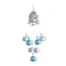 Honeyhandy Crystals Chandelier Suncatchers Prisms Chakra Hanging Pendant, with Iron Cable Chains & Links, Glass Beads, Teardrop, Platinum, 220mm