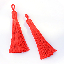 Honeyhandy Polyester Tassel Big Pendants Decoration, Red, 80~90x8.5~9mm, Hole: 4x6mm