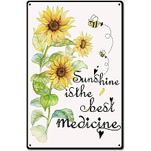 CREATCABIN Sunflower Tin Sign Vintage Metal Signs Iron Painting Retro Plaque Poster Sunshine is The Best Medicine for Kitchen Cafe Farmhouse Wall Art Decor, 8 x 12 Inch