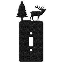 Arricraft 1 Set Deer and Tree Iron Single Toggle Light Switch Wall Plate Cover Power Outlet Decorations Rectangle Black with Screws for Switch, Electric Outlets, GFCI and Dimmers About 3.39x6.89inch