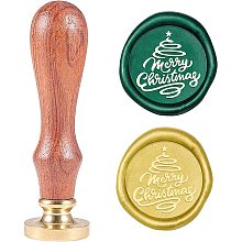 CRASPIRE Wax Seal Stamp Christmas Tree Language Vintage Brass Head Wooden Handle Removable Sealing Wax Stamp 25mm for Envelopes Wedding Invitations Wine Packages Christmas Halloween Xmas Party