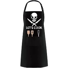 CREATCABIN Funny Chef Apron Let's Cook Apron Adjustable Bib Apron Waterproof Resistant 2 Pockets for Women Men Chef Gifts Home Kitchen Restaurant Coffee House Black 30.3 x 23.2inch