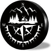 CREATCABIN Compass Camper Forest Deers Spare Wheel Tire Cover Protectors Funny Black Tire Covers Weatherproof Oxford Fabric for Trailer Truck Travel Trailer Rv SUV Universal Fit 15inch