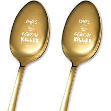 GLOBLELAND 2Pcs Dad's Cereal Killer Spoon with Gift Box Golden Stainless Steel Table Spoons for Friends Families Festival Christmas Birthday Wedding, 7.2''