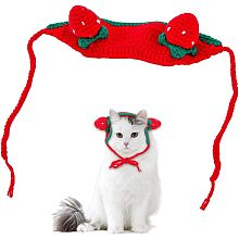 Cotton Crochet Pet Headwear Costume, for Cats Dogs Festival Birthday Theme Party Photo Prop, Strawberry, Red, 690mm