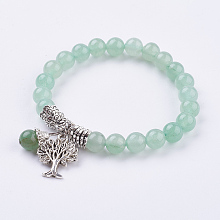 Honeyhandy Natural Green Aventurine Stretch Bracelets, with Tibetan Style Pendants,  2 inch(51mm)