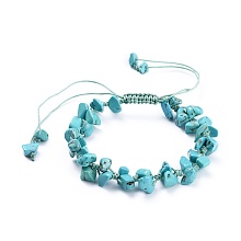 Honeyhandy Adjustable Synthetic Turquoise(Dyed) Chip Beads Braided Bead Bracelets, with Nylon Thread, 1-7/8 inch(4.8cm)