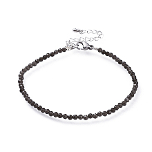 Honeyhandy Natural Obsidian Bead Bracelets, with 304 Stainless Steel Lobster Claw Clasps and Brass Extender Chains, Faceted, 7-1/4 inch(18.5cm)