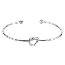 Honeyhandy Knot Shape Cuff Bangle, Simple Wire Wrap Open Bangle for Girl Women, Stainless Steel Color, Inner Diameter: 2-5/8 inch(6.8cm)