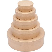 BENECREAT 5 Assorted Papier Mache Flat Round Boxes Nesting and Stacking Craft Paper Candy Chocolate Biscuits Round Shape Gift Box for Thanksgiving, Valentine's Day, Wedding