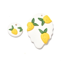 Handmade Polymer Clay Pendants Sets, Strawberry & Flat Round with Strawberry Charm, Yellow, 40x30x5mm, Hole: 2mm, 2pcs/set