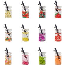 NBEADS 60 Pcs Mini Fruit Tea Pendants, 12 Colors Resin Bottle Boba Fruit Tea Charms Dangle Earring Necklace Pendants for DIY Jewelry Making