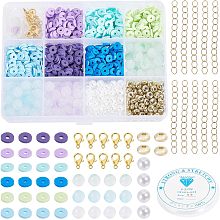 CHGCRAFT 1448Pcs DIY Bracelet Making Bead Kit Glass Pearl Beads Polymer Clay Disc Beads Kits with 11.48 Yards Clear Elastic Crystal Thread for Necklace Earring Jewelry Making