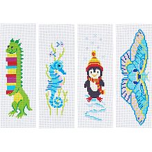 GORGECRAFT 4 Sets 4 Styles Cross Stitch Bookmark Kits DIY Embroidery Bookmark Easy Stamped Embroidery Bookmark for Beginners Youth Adults Sea Horse Penguin Dinosaur Butterfly Patterns