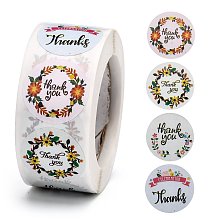 Honeyhandy 1 Inch Thank You Stickers, Self-Adhesive Kraft Paper Gift Tag Stickers, Adhesive Labels, for Festival, Christmas, Holiday Presents, with Word Thank You, Colorful, Sticker: 25mm, 500pcs/roll