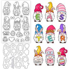 GLOBLELAND Happy Easter Theme Clear Stamps and Die Cuts Easter Gnome Egg Bunny Gift Silicone Stamps Cards and Metal Cutting Dies for Card Making and DIY Embossing Scrapbooking