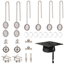 NBEADS 22 Pcs 7 Styles Graduation Cap Charm Kits, Graduate Memorial Photo Charm Doctorial Hat Alloy Pendants, Oval Graduation Cap Brim Chains Tassel Photo Charms for Graduation Gifts DIY