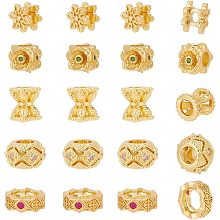 NBEADS 20 Pcs Real 18K Gold Plated Rhinestones Beads, Flat Round/Flower/Rhombus Brass Zirconia Cubic Beads Metal Crystal Spacer Beads Charm for Crafts Necklace Bracelet Jewelry Making