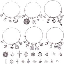 SUNNYCLUE DIY 6Pcs Expandable Bangle Bracelet Making Kit Expandable Charm Adjustable Wire Bangle Bracelets for Women Jewelry Making, Stainless Steel with Instructions