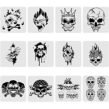 BENECREAT 12PCS Skull Pattern Plastic Drawing Templates 30x30cm/12x12 Inch Halloween Theme Painting Template Stencil for Scrabooking Card Making, DIY Wall Floor Decoration