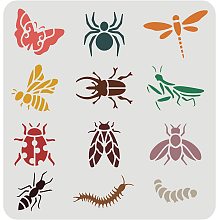 FINGERINSPIRE Butterfly Dragonfly Stencil 11.8x11.8 inch, Bee Ant Spider Worm Cockroach 12 Patterns Animal Stencil, Reusable Large Stencils for Painting on Wall Art, Wood Sign, Furniture Decoration