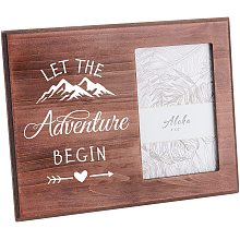 FINGERINSPIRE 25X20cm/10x8inches Picture Frame Travel Picture Frame with Snow Mountain, Love Arrow Pattern Saddle Brown Wood Photo Frame Rectangle Frame with Let The Adventure Begin Words