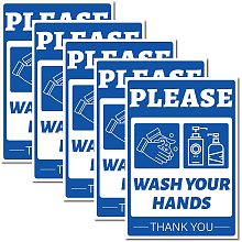 CREATCABIN 5pcs Please Wash Your Hands Sign 7" x 10" Vinyl Warning Stickers Self Adhesive Decal Sticker UV Protected Waterproof for Bathroom Restroom Business Indoor Construction Site Wall Window