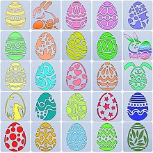 GORGECRAFT 16Pcs Easter Eggs Painting Stencils Washable Stencils Template Sets Reusable Plastic Egg Craft Stencil for Painting Easter Decoration Easter Crafts Gift Party Bag Filler