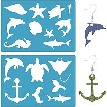 GORGECRAFT 2 Styles Jewelry Shape Template Reusable Earrings Making Plastic Sea Animal Turtle Cutouts Cutting Stencil Lapidary Templates for Cabochons Bracelets Earrings Making Jewelry 5x3.5 inch