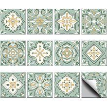 CHGCRAFT 36PCS Bohemian Tile Stickers 4x4 inch Wall Stickers Waterproof Detachable PVC Wall Tile Stickers Decorative Stickers for Kitchen Washroom Bedroom Wall Table Office, Green and Yellow