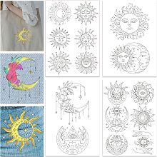 GLOBLELAND 4 Sheets Sun and Moon Pattern Water Soluble Hand Sewing Stabilizers for Fabric Embroidery Stitch Practice Embroidery Stickers Wash Away Stabilizers for Embroidery Beginners Lovers