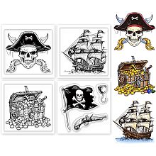 GLOBLELAND 4Pcs Mini Pirate Silicone Clear Stamp Seals Transparent Stamps for Cards Making