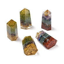 Honeyhandy Orgonite Bullet, Resin Pointed Home Display Decorations, with Natural Gemstone and Metal Findings, Hexagonal Prism, 50~52x25~28x20~22.5mm