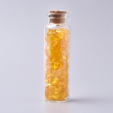 Honeyhandy Glass Wishing Bottle, For Pendant Decoration, with Citrine Chip Beads Inside and Cork Stopper, 22x71mm