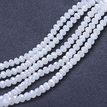 Honeyhandy Electroplate Glass Beads Strands, Imitation Jade Beads, AB Color Plated, Faceted, Rondelle, Snow, 3.5x3mm, Hole: 0.4mm, about 138pcs/strand, 15.7 inch(40cm)