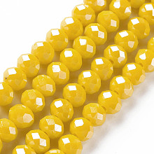 Arricraft Electroplate Glass Beads Strands, Pearl Luster Plated, Faceted, Rondelle, Yellow, 10x8mm, Hole: 1mm, about 65~66pcs/strand, 20.8~21.2 inch(53~54cm)