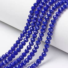 Honeyhandy Opaque Solid Color Glass Beads Strands, Faceted, Rondelle, Blue, 2.3~2.7x1.5mm, Hole: 0.4mm, about 150~160pcs/strand, 11.42~12.2 inch(29~31cm)