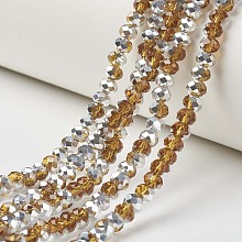 Honeyhandy Electroplate Transparent Glass Beads Strands, Half Silver Plated, Faceted, Rondelle, Dark Goldenrod, 4x3mm, Hole: 0.4mm, about 130pcs/strand, 16.54 inch(42cm)