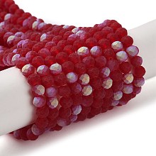 Transparent Glass Beads Strands, Faceted, Frosted, Half AB Color Plated, Rondelle, FireBrick, 4~4.5x3.5~4mm, Hole: 1mm, about 117~121pcs/strand, 16.61~16.73 inch(42.2~42.5cm)