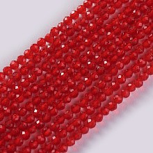 Honeyhandy Glass Beads Strands, Faceted, Round, Red, 2x2mm, Hole: 0.4mm, about 193~197pcs/strand, 14.17 inch~15.51 inch(36~39.4cm)