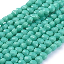 Honeyhandy Glass Beads Strands, Faceted, Flat Round, Medium Turquoise, 6x4mm, Hole: 1.2mm, about 98pcs/Strand, 22 inch(53.5cm)