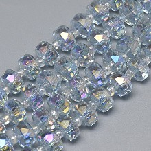 Honeyhandy Electroplate Glass Beads Strands, Rainbow Plated, Faceted, Flat Round, Light Steel Blue, 7~8x5mm, Hole: 1mm, about 80pcs/strand, 21.26 inch