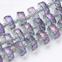 Honeyhandy Electroplat Glass Beads Strands, Rainbow Plated, Faceted, Rondelle, Plum, 8x5mm, Hole: 1.2mm, about 80pcs/strand, 22.83 inch